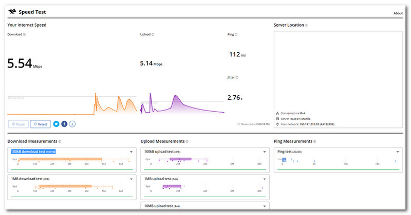 Cloudflare hastighetstestgränssnitt