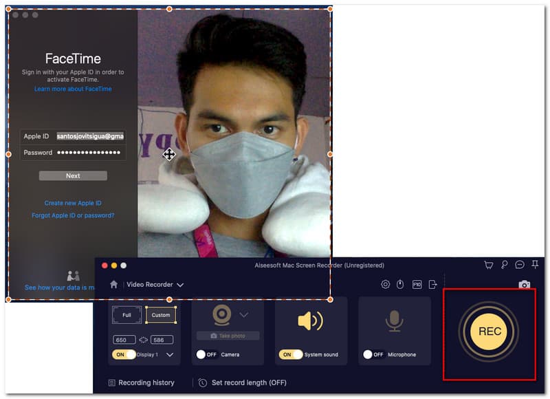Facetime Aiseesoft Screen Recorder Rec-knap