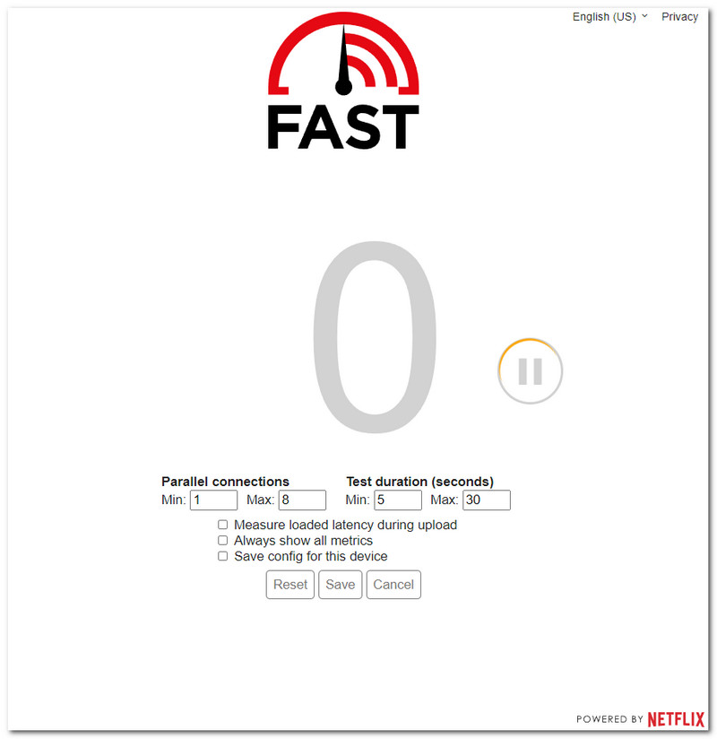 Interface Fast.com