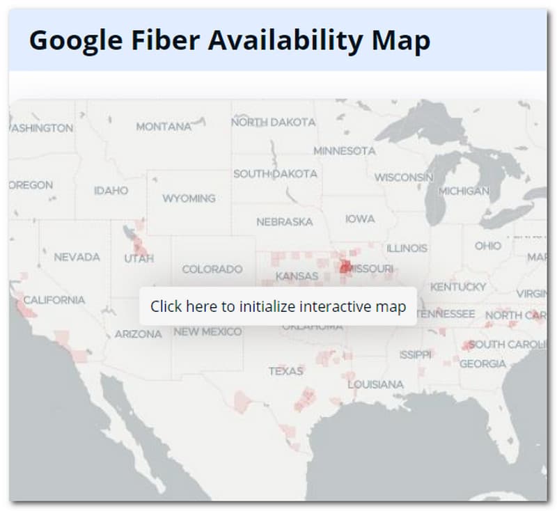 Beschikbaarheidskaart voor Google Fiber Speed-test
