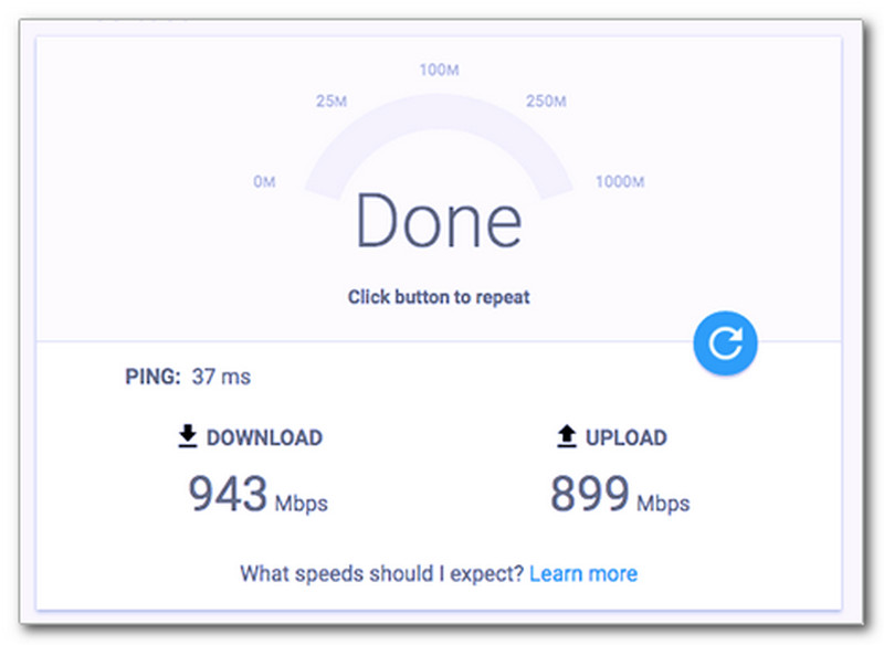 Resultaten van Google Fiber Speed-test
