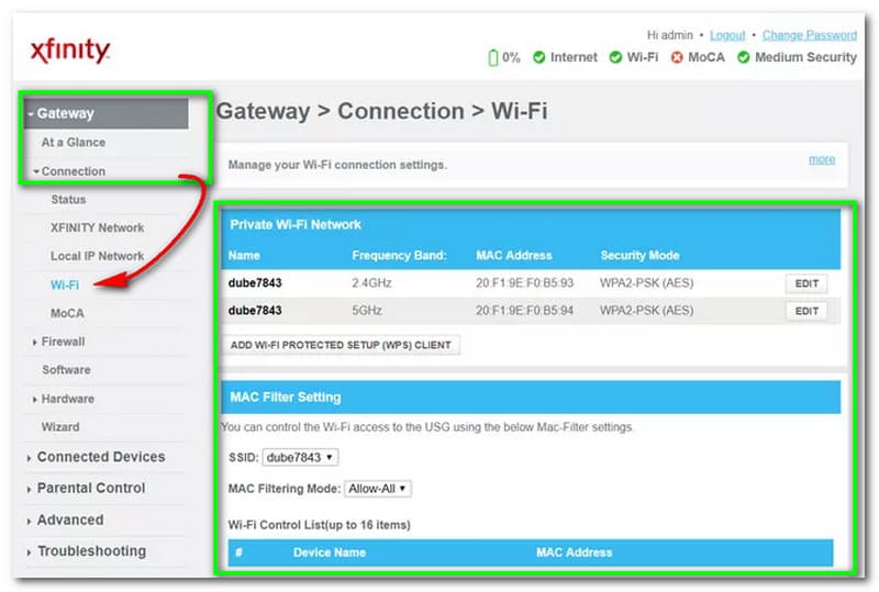 Připojení pomocí klíče zabezpečení sítě WiFi