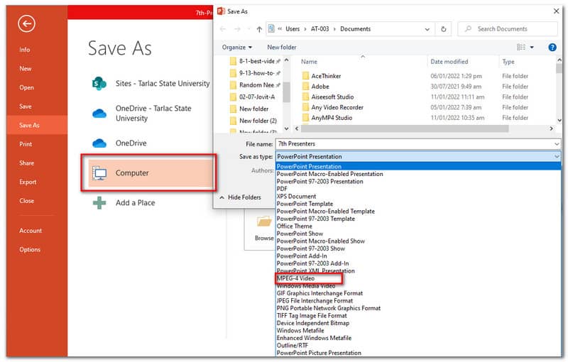 PowerPoint Save As Computer MP4