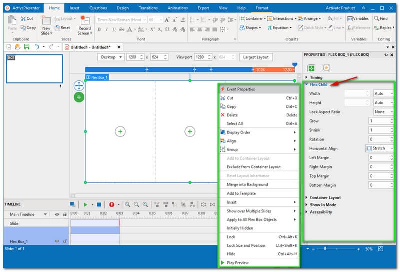 ActivePresenter-tapahtuman ominaisuudet