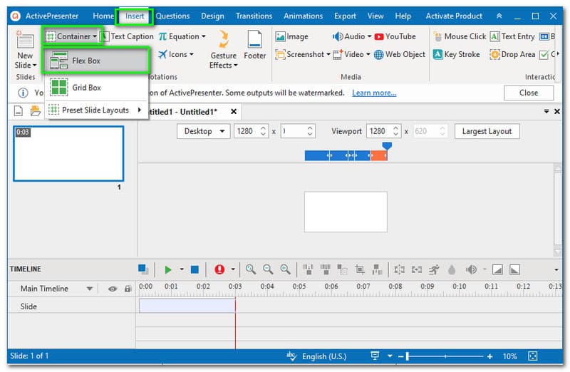 ActivePresenter Inserisci contenitore FlexBox