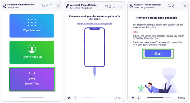 Aiseesoft iPhone Unlocker Screen Time Start