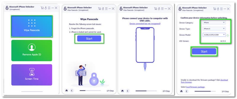 Aiseesoft iPhone Unlocker Start Wiping Password