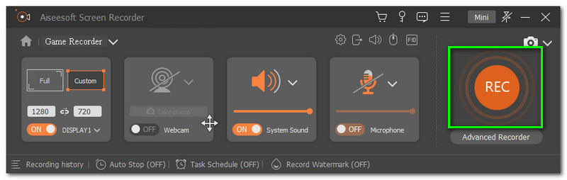 Aiseesoft Screen Recorder Game Recording Rec Button