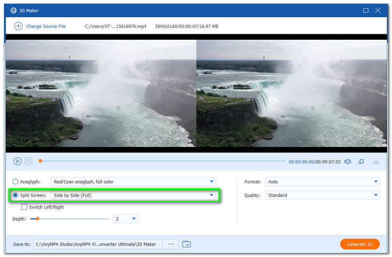 AnyMP4 वीडियो कन्वर्टर अल्टीमेट 3D मेकर स्प्लिट