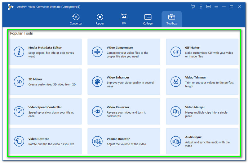 Caja de herramientas definitiva de AnyMP4 Video Converter