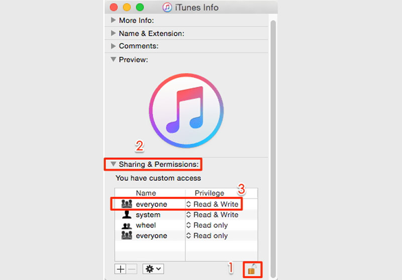 שינוי הרשאות מידע של iTunes