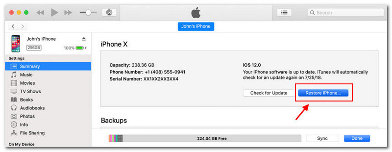 iTunes Επαναφορά κωδικού πρόσβασης ξεχασμένων περιορισμών