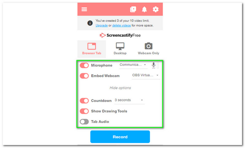 Screencastify Altre opzioni