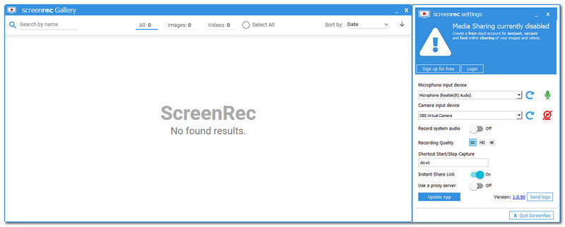 ScreenRec-grensesnitt