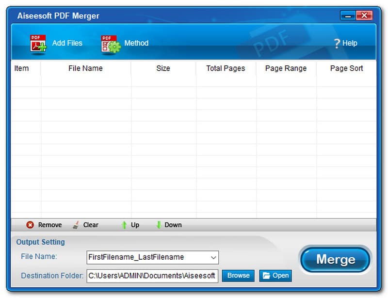 Aiseesoft Free PDF Merger Interface