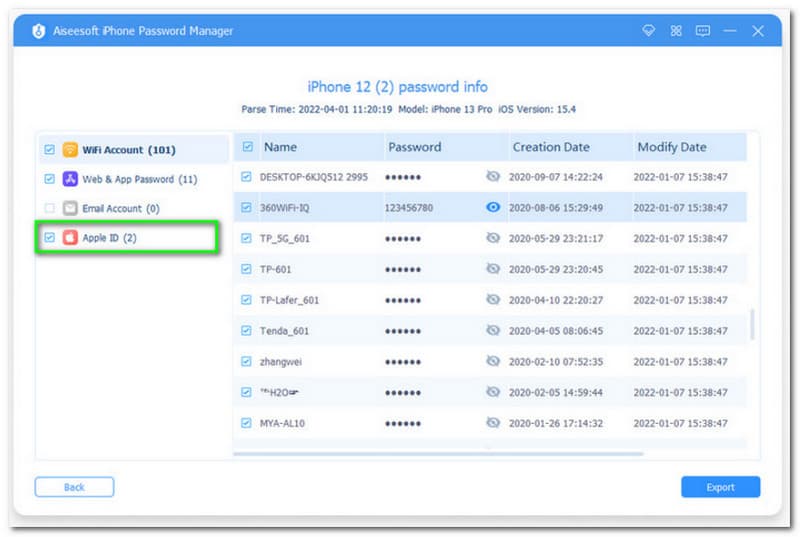 Aiseesoft iPhone Password Manager Mostrar contraseña de ID de Apple