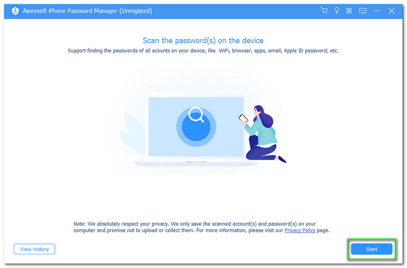 Aiseesoft iPhone पासवर्ड मैनेजर स्टार्ट बटन