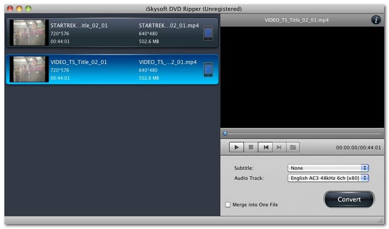 Interface d'extraction de DVD iSkysoft