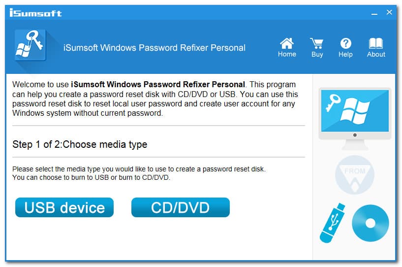 iSumsoft Windows Password Refixer Interface