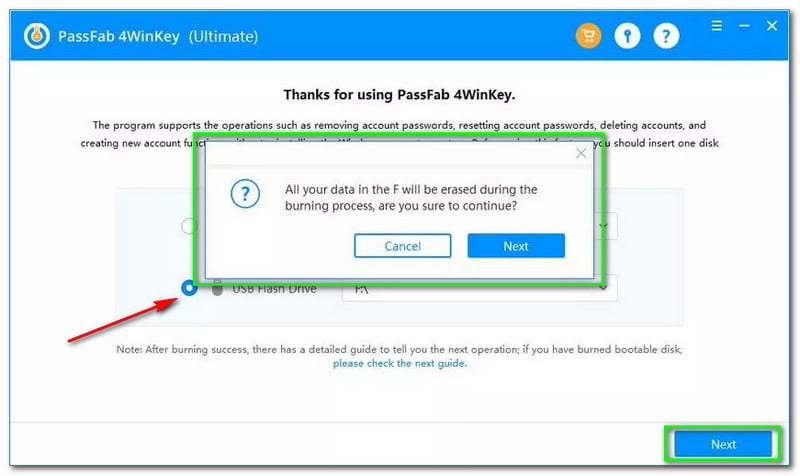 PassFab 4Winkey การเลือกระหว่าง CD, DVD และ USB Flash Drive