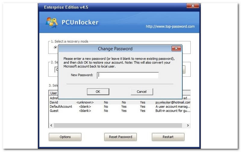 Giao diện PCUnlocker