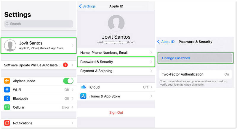 Nastavení Apple ID Změna hesla