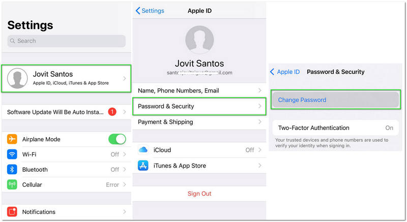 Configuración de ID de Apple Cambiar contraseña