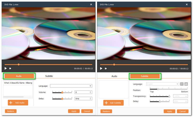 Tipard DVD Creator Audio and Subtitle Edit
