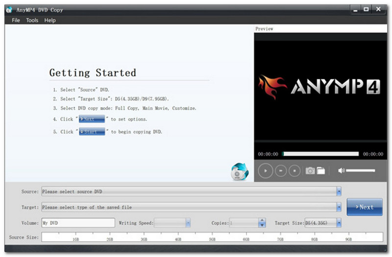 Giao diện sao chép DVD AnyMP4