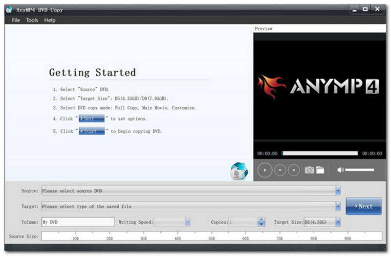 Interface de cópia de DVD AnyMP4