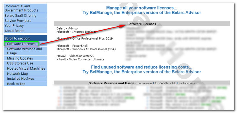 Belarc Advisor Software Licenses