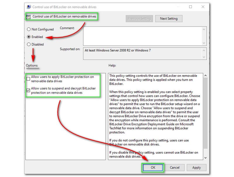 Clé de récupération BitLocker Appuyez sur Activé