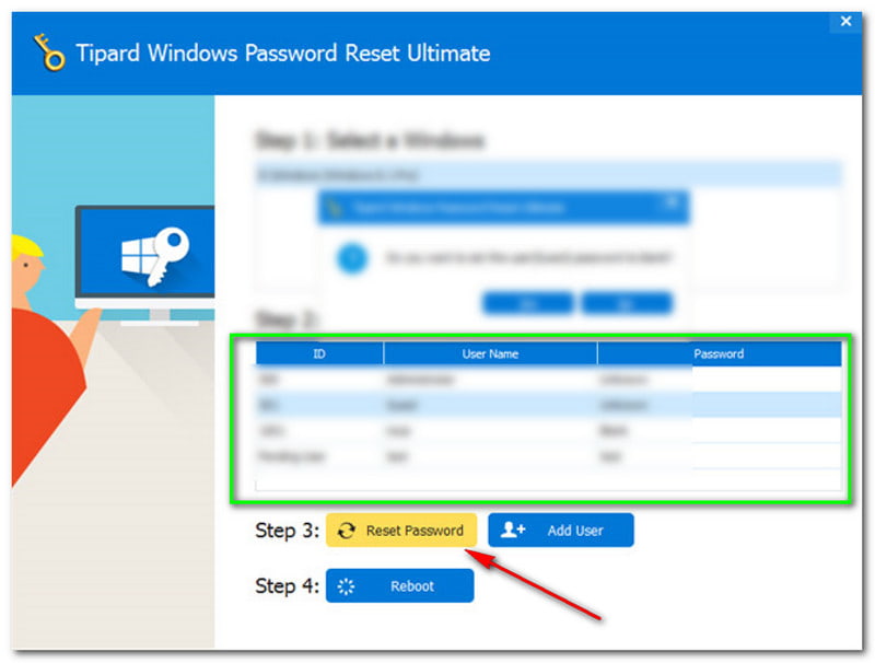 Så här ändrar du Windows-lösenord Tipard Windows Password Reset ID Användarnamn Lösenord Återställ lösenord