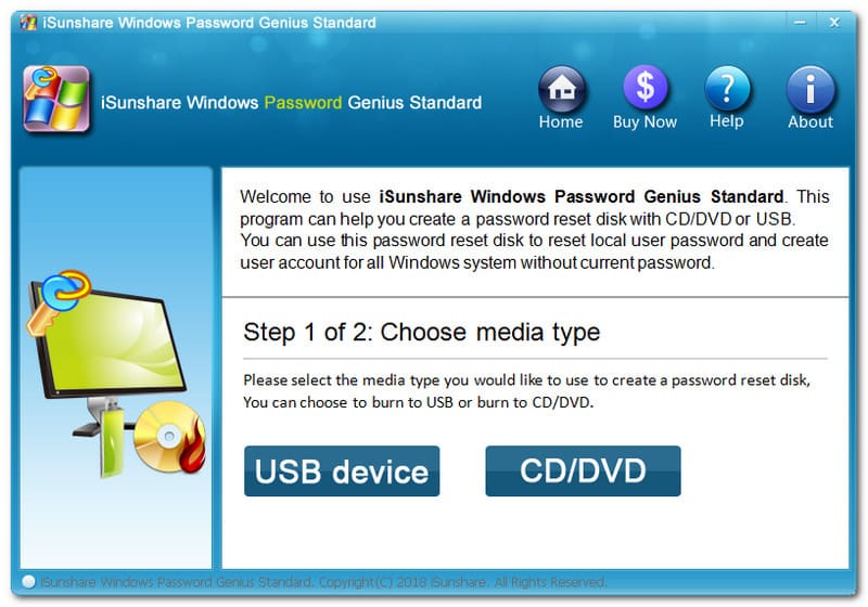iSunshare Windows Password Genius Interface