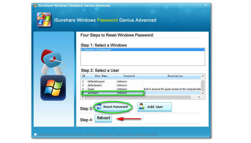iSunshare Windows Password Genius Tilbakestill Windows-passord