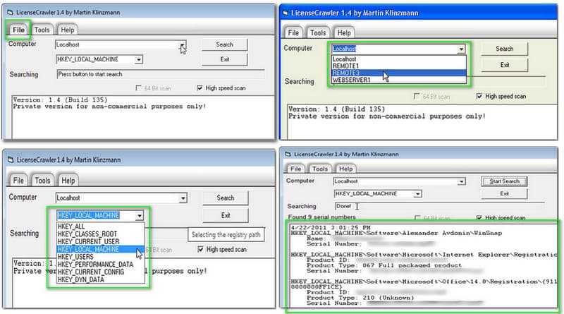 LicenseCrawler מוצא מפתחות מוצר