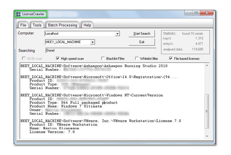 ממשק LicenseCrawler