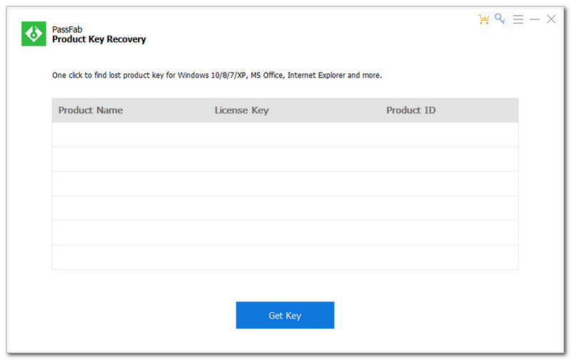 PassFab Product Key Recovery Interface