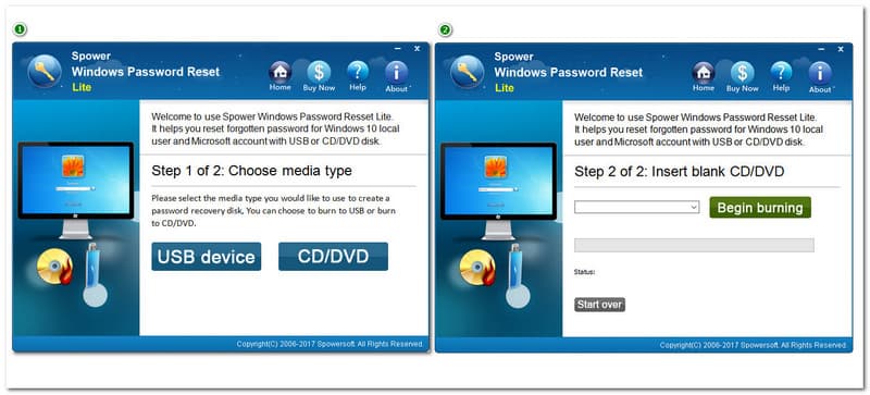 Spower Windows-interface voor wachtwoordherstel