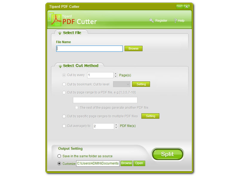 Tipard PDF Cutter Interface