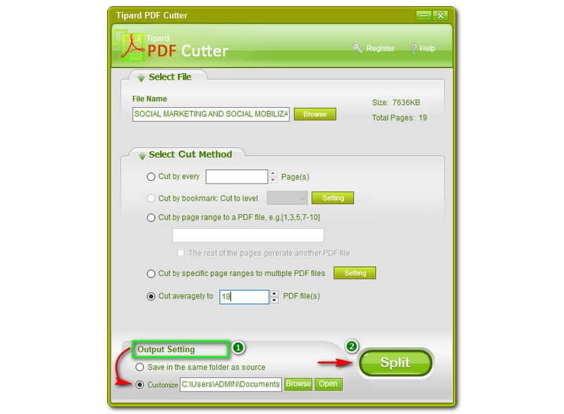 Tipard PDF Cutter Output Setting