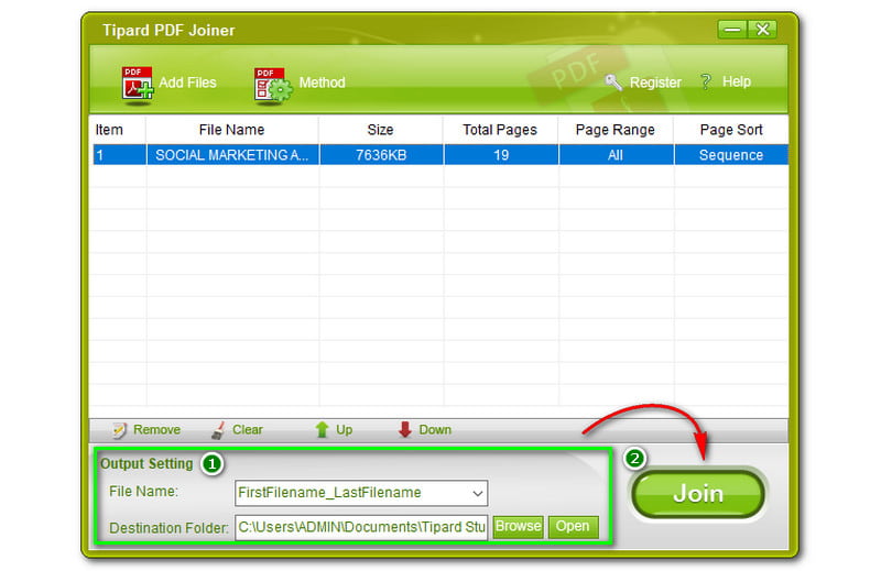 Tipard PDF Joiner Output Setting