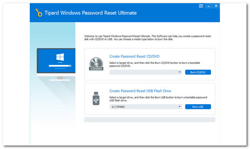 Tipard Windows Password Reset Create a password reset disk and USB Flash Drive