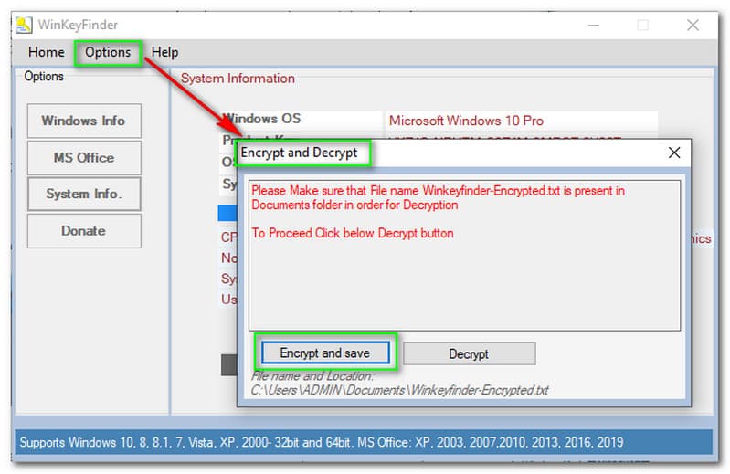 Win keyfinder Dešifrovat Windows Info a Microsoft Office Info