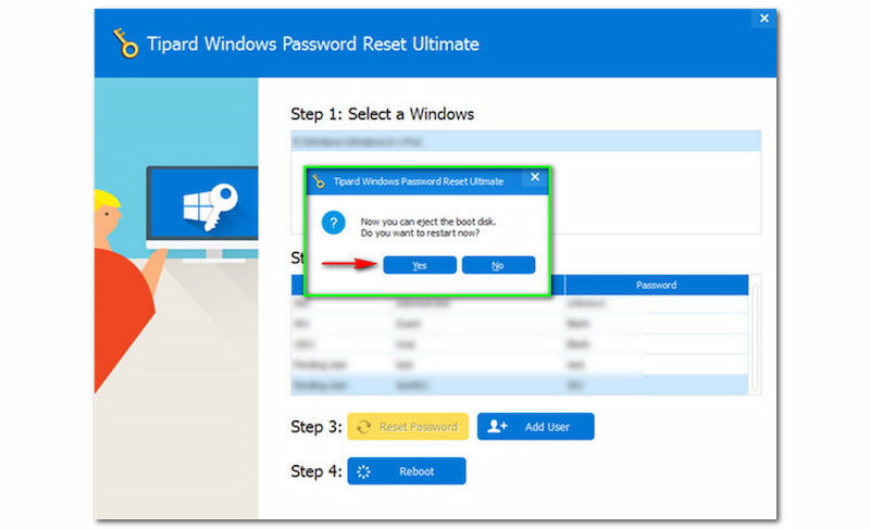 Bypass Windows Admin Password Eject Boot Disk and Restart Computer