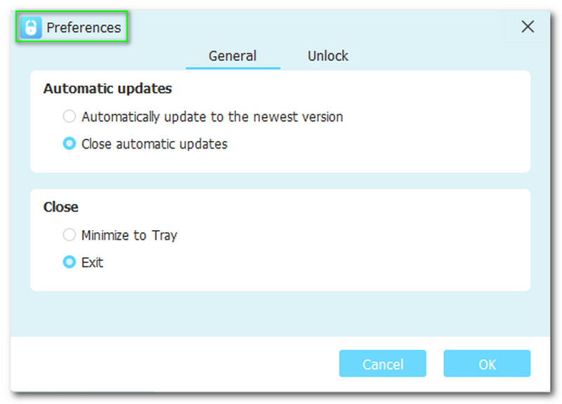 Joyoshare iPasscode Unlocker -asetukset