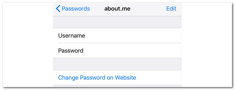 iPhone À propos de moi Mot de passe Nom d'utilisateur