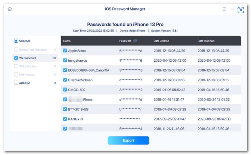 Gestionați exportul parolei iOS