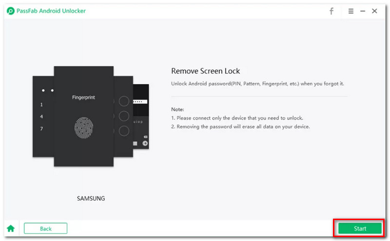 PassFab Android Unlocker Start-knapp