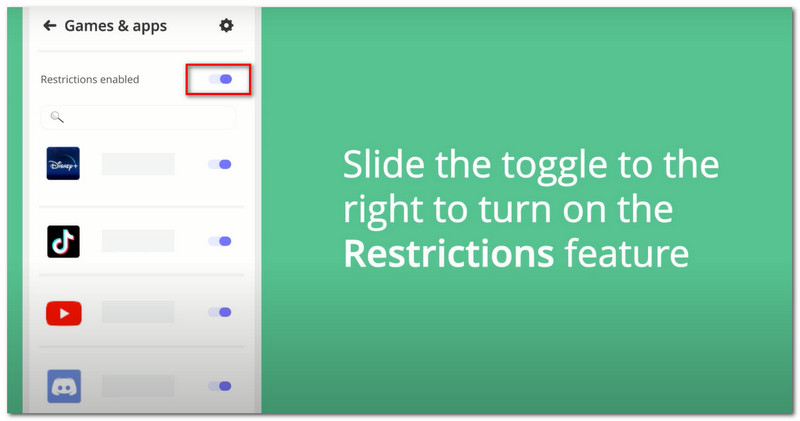 Qustodio Toggle on Restrictions